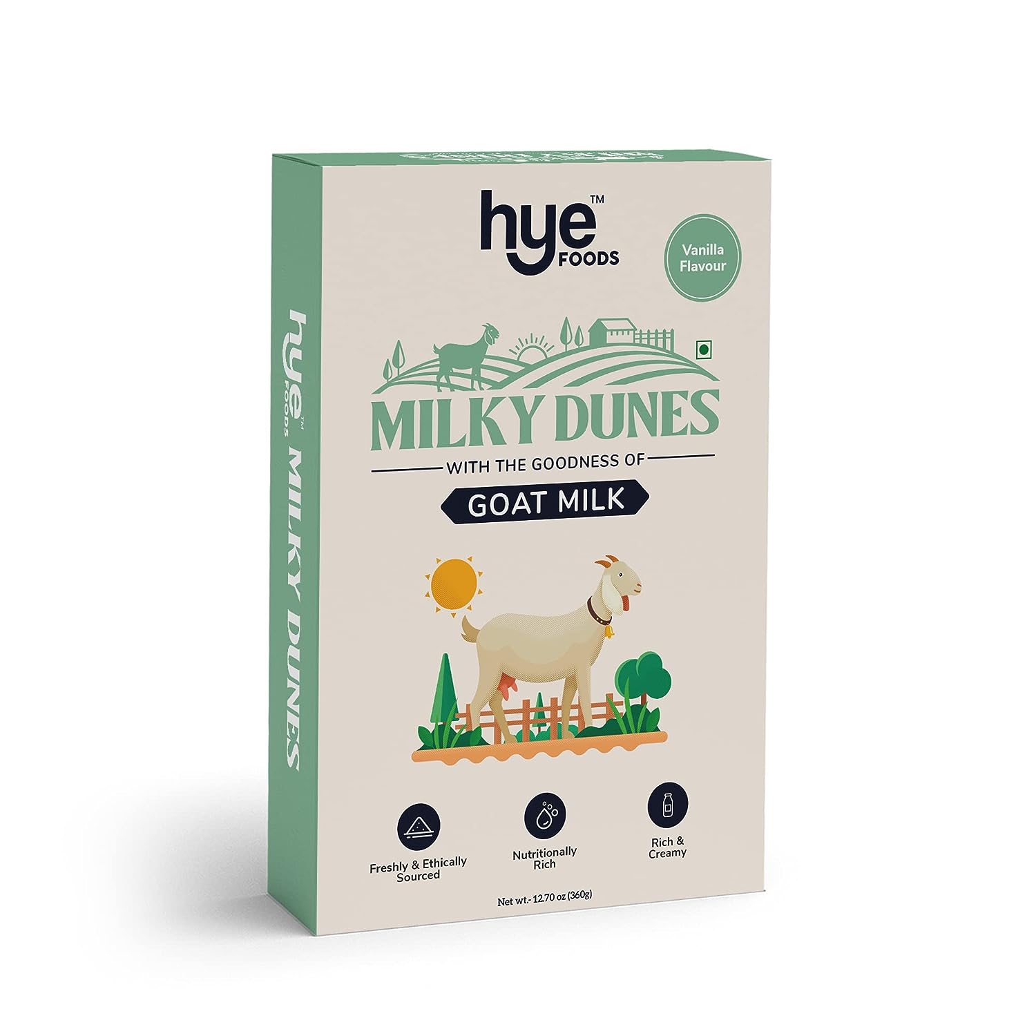 HYE FOODS Milky Dunes Goat Milk Powder | Pasture Grazed ? Vanilla Flavour ? 12.69 Oz (360gms) - Image 1
